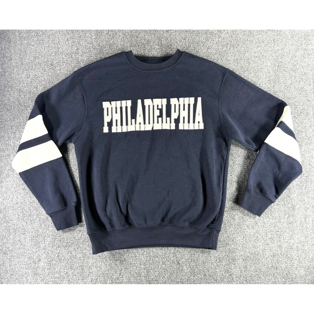 New York Popular Philadelphia Crewneck Sweatshirt Navy Blue Stripe Mens M
